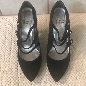 Black satin shoes with rhinestones